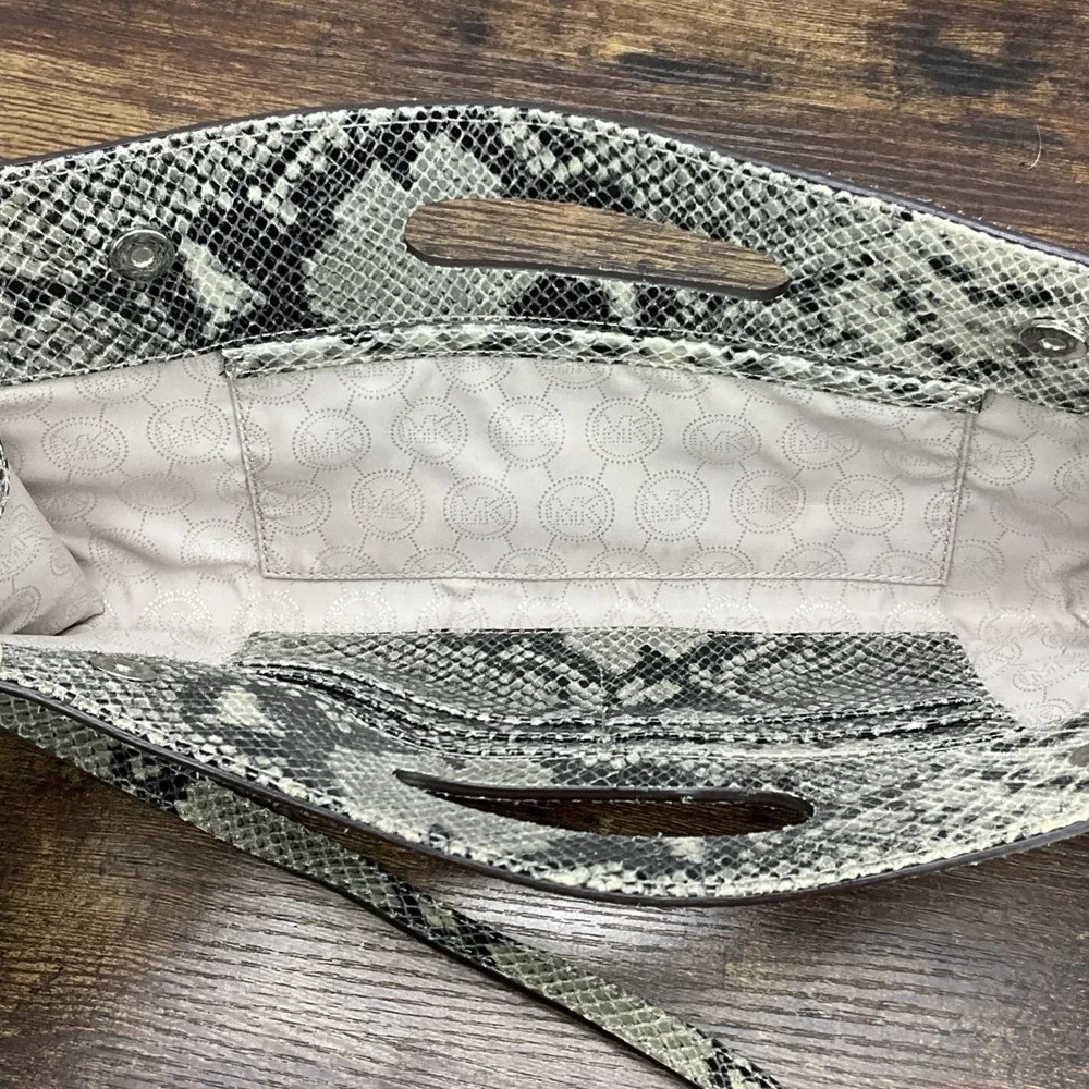 Michael Kors Snakeskin Leather Clutch With‎ Shoulder Strap Sand
